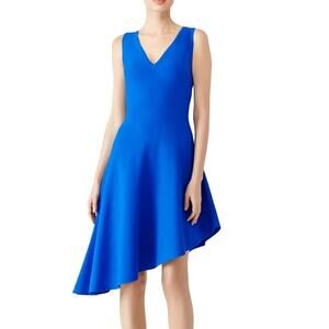 Milly Asymmetrical Dress Womens Large Cobalt Blue V-Neck Stretch Knit Cocktail